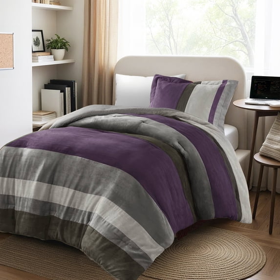 Regency Heights Twin/Twin XL Comforter Set Purple, 2 Pieces Faux Suede Comforters Twin/Twin XL Size, Pieced Bedding Comforters Sets, Cozy Comforter Bed Set, Machine Washable