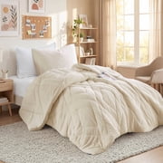 Regency Heights Twin/Twin XL Quilted Plush Comforter Set, 2-Piece Reversible Feather-Soft Dorm Bedding Sets, Textured Sherpa Comforter Bed Set for All Season, Ivory