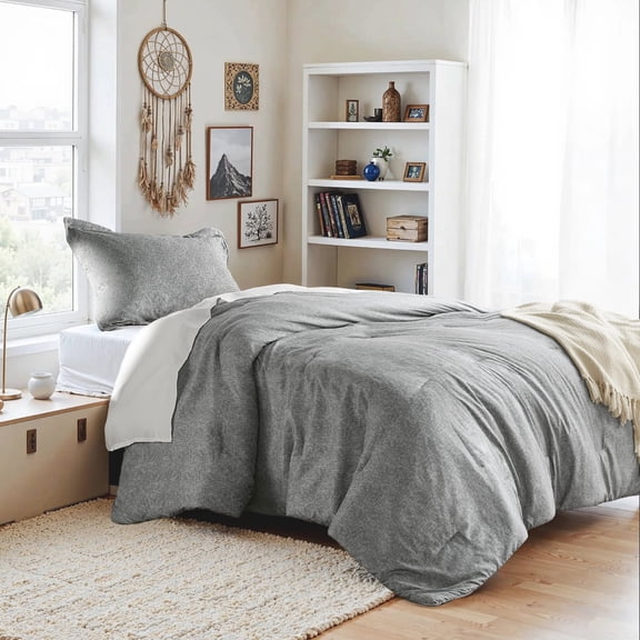 Regency Heights Twin/Twin-XL Comforter Sets, Reversible 2 Piece Extra Soft Dorm Bedding Set, Chambray Print Grey Comforter Bed Set with Pillow Shams