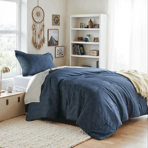 Regency Heights Twin/Twin-XL Comforter Sets, Reversible 2 Piece Extra Soft Dorm Bedding Set, Chambray Print Navy Blue Comforter Bed Set with Pillow Shams