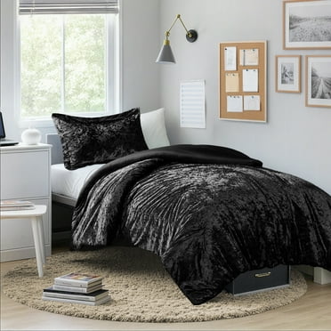 Regency Heights Twin/Twin XL Cozy Velvet Comforter Sets, Luxury 2-Piece All-Season Bedding, Bed Set with Shams，Black