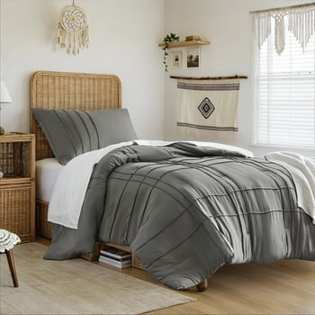 Regency Heights Twin/Twin XL Duvet Cover Set, Soft Washed Pleated Duvet Cover Twin/Twin XL, 2-Piece Dorm Bedding Set with Pillow Shams, Grey