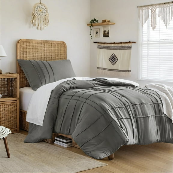 Regency Heights Twin/Twin XL Duvet Cover Set, Soft Washed Pleated Duvet Cover Twin/Twin XL, 2-Piece Dorm Bedding Set with Pillow Shams, Grey
