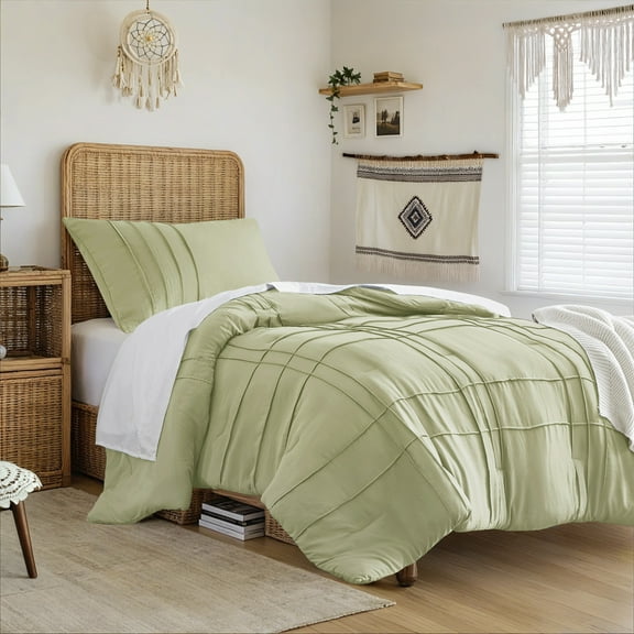 Regency Heights Twin/Twin XL Duvet Cover Set, Soft Washed Pleated Duvet Cover Twin/Twin XL, 2-Piece Dorm Bedding Set with Pillow Shams, Sage