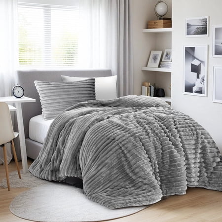 Regency Heights Twin/Twin XL Fluffy Ribbed Plush Comforter Set 2-Piece Bedding Set Gray