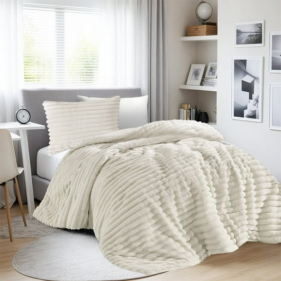 Regency Heights Twin/Twin XL Fluffy Ribbed Plush Comforter Set 2-Piece Bedding Set Ivory