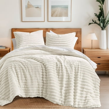 Regency Heights Twin/Twin XL Fluffy Ribbed Plush Comforter Set 2-Piece Bedding Set Ivory