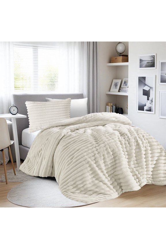 Twin/Twin XL Fluffy Ribbed Plush Comforter Set 2-Piece Bedding Set Ivory