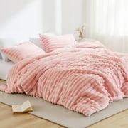 Regency Heights Twin/Twin XL Size Comforter Set, Fluffy Ribbed Plush Comforter Set, 2-Piece Bedding Set, Pink