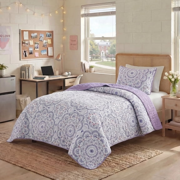 Regency Heights Twin/Twin XL Quilt Set, 2-Piece Reversible Bedspread Coverlet Set, Purple Quilted Bedding Set with Shams for All Season