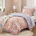 thumbnail image 1 of Regency Heights Twin/Twin-XL Reversible Ruffled Comforter Set, Vintage Botanical Floral Bedding, 2 Piece Soft Textured Plaid Checkered Comforter for All Season, Blush Pink, 1 of 9