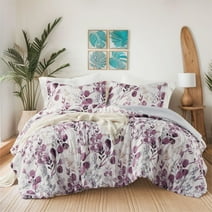 Regency Heights Twin/Twin XL Reversible Seersucker Floral Comforter Sets 2 Piece Lightweight Plum/Grey Botanical Flowers Bedding Sets with Pillow Shams