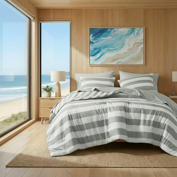 Regency Heights Twin/Twin XL Size Comforter Sets, 2-Piece Bedding Set for Dorm Bedding, Reversible Striped Comforter Bed Set, Grey