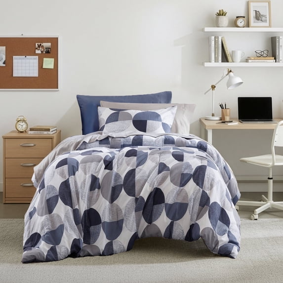 Regency Heights Twin/Twin XL Size Comforter Set, Navy Blue Bedding Set for All Seasons, 2-Piece Round Geometric Print Bedding Comforter Set