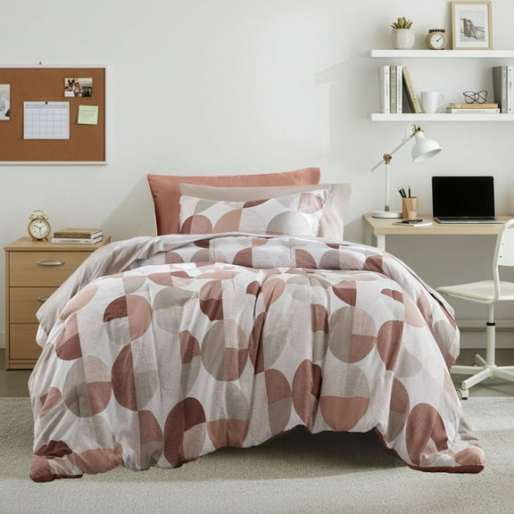 Regency Heights Twin/Twin XL Size Comforter Set, Terracotta Bedding Set for All Seasons, 2-Piece Round Geometric Print Bedding Comforter Set