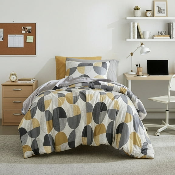 Regency Heights Twin/Twin XL Size Comforter Set, Yellow Bedding Set for All Seasons, 2-Piece Round Geometric Print Bedding Comforter Set