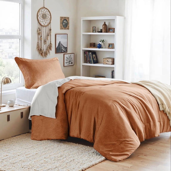 Regency Heights Twin/Twin-XL Comforter Sets, Reversible 2 Piece Extra Soft Dorm Bedding Set, Chambray Print Burnt Orange Comforter Bed Set with Pillow Shams