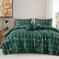 thumbnail image 1 of Regency Heights Twin/Twin XL Size Comforter Set, 3-Piece Bedding Set for All Seasons, Geometric Metallic Comforter Bed Set with Decor Pillows,Green/Gold, 1 of 7
