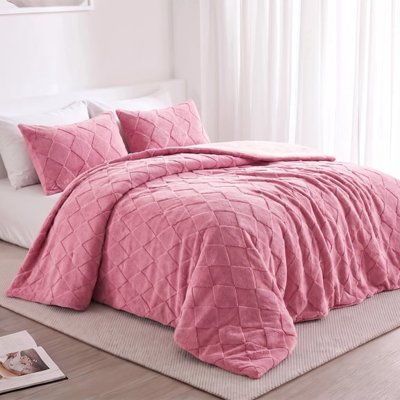 Regency Heights Twin/Twin-XL Size Comforter Set - 2-Piece Purple Jacquard Sherpa Diamond Bedding with Plush Solid Reverse, Ultra Soft & Warm Fluffy Fleece Bed Set, Machine Washable for All Seasons