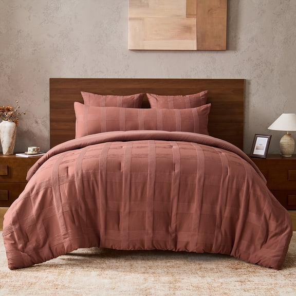 Regency Heights Twin/Twin XL Size Comforter Sets, Clay striped woven Bedding Comforter Set for All Seasons with a body pillowcase, 3-Piece