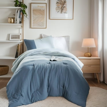 Regency Heights Twin/Twin XL Soft Washed Color Block Comforter Set 2-Piece Bedding Set Blue