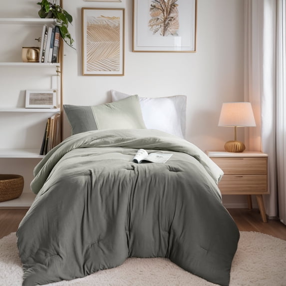 Regency Heights Twin/Twin XL Soft Washed Color Block Comforter Set 2-Piece Bedding Set Grey