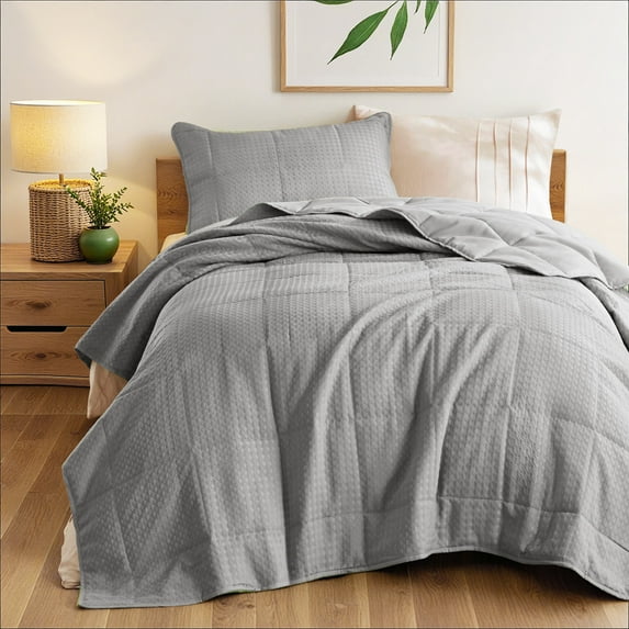 Regency Heights Lightweight Quilt Sets, 2 Piece Soft Bedding Sets, Twin/Twin XL Coverlet Set with Pillow Shams, Gray