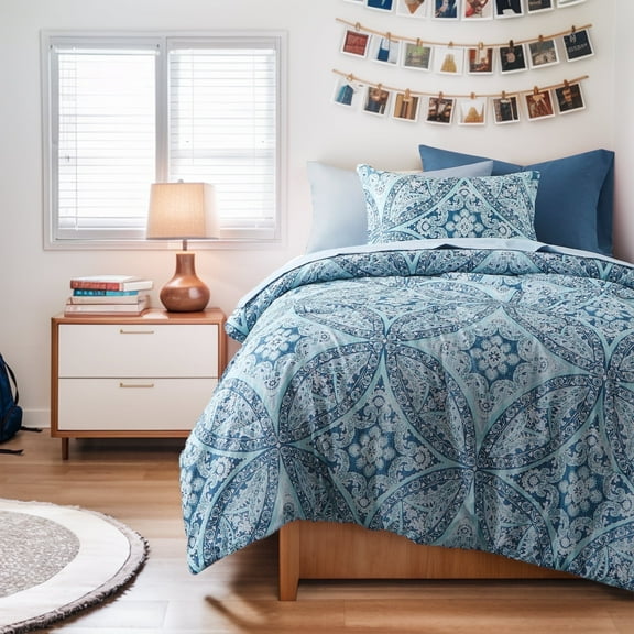 Regency Heights Twin XL Size Comforter Sets, 6-Piece Bed in a Bag Twin XL, Blue Bedding Comforter Set with Comforter, Flat Sheet, Fitted Sheet with Side Pockets for College Dorm