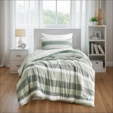 Regency Heights Twin XL Comforter Set, Reversible Striped Twin Size Comforter Set, Sage Green, 2-Piece