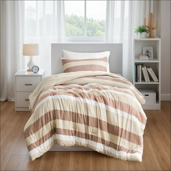 Regency Heights Twin XL Comforter Set, Reversible Striped Twin Size Comforter Set, Terracotta, 2-Piece