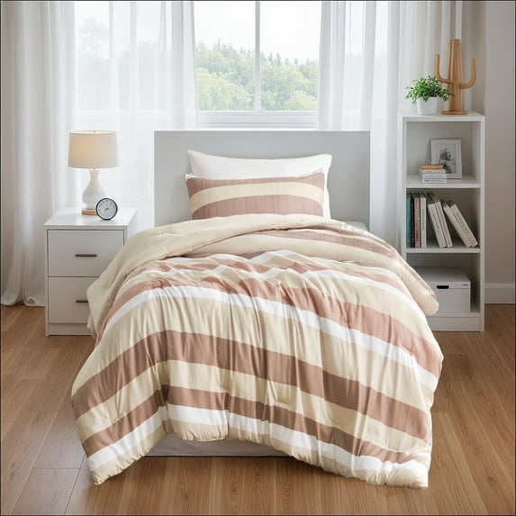 Regency Heights Twin XL Comforter Set, Reversible Striped Twin Size Comforter Set, Terracotta, 2-Piece