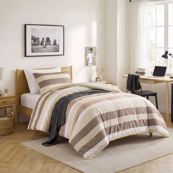 Regency Heights 2-Piece Comforter Sets, Reversible Striped Comforter Set for Dorm, Lightweight All Season Bedding Set with Pillow Shams,Twin/Twin XL, Terracotta