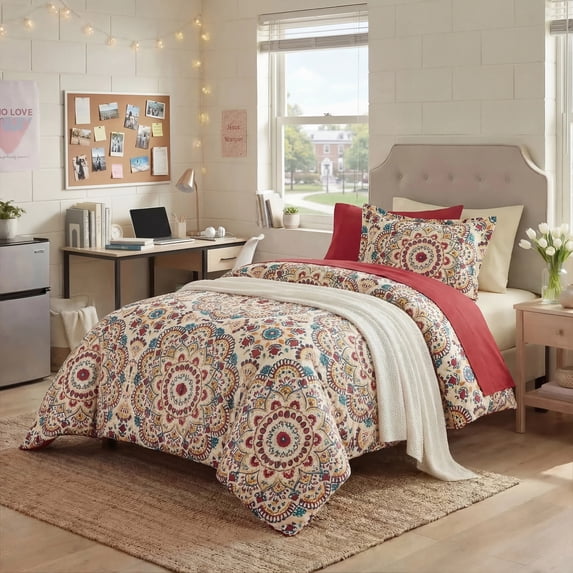 Regency Heights Twin XL Size Comforter Set, 6-Piece Bed in a Bag Twin XL, Red Bedding Comforter Set with Comforter, Flat Sheets, Fitted Sheets with Side Pockets for College Dorm