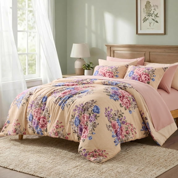 Regency Heights Twin XL Size Comforter Set, 6-Piece Yellow Bed in a Bag, Floral Comforter Bedding Set with Comforter, Flat Sheets, Fitted Sheets with Side Pockets