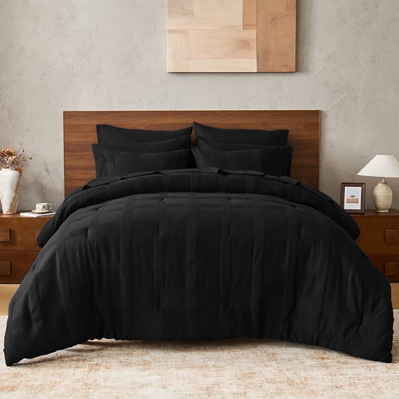 Regency Heights Twin XL Size Comforter Sets, Black Striped Woven Bed in a Bag Twin XL, 6 Pieces Bedding Comforter Set with Sheet Set for College Dorm