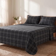 Regency Heights Twin XL Size Cotton Flannel Sheet Set, 3-Piece Flannel Bed Sheets Twin XL, 100% Cotton Bed Sheets Set with Deep Pocket, Christmas Plaid Black