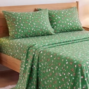 Regency Heights 100% Cotton Flannel Sheet Set Twin XL Size, 3-Piece Brushed Flannel Bed Sheets, Green Cowboy Santa Bedding Set with Deep Pocket Fitted Sheet & P