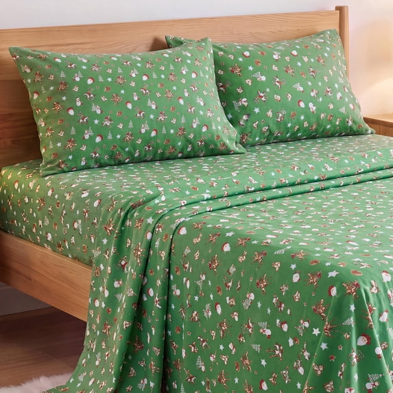 Regency Heights 100% Cotton Flannel Sheet Set Twin XL Size, 3-Piece Brushed Flannel Bed Sheets, Green Cowboy Santa Bedding Set with Deep Pocket Fitted Sheet & Pillowcase, Gift for Christmas