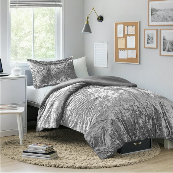 Regency Heights Luxury Velvet Comforter Set, 2-Piece Bedding, All-Season Down Alternative Bed Set with Pillow Shams, Twin/Twin XL, Dark Core