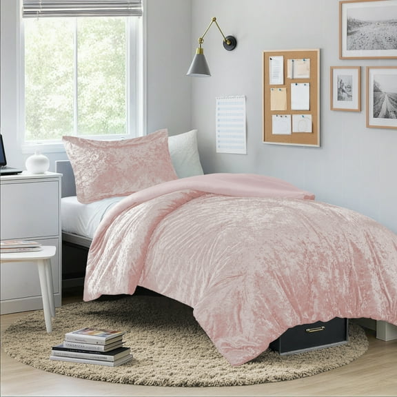 Regency Heights Luxury Velvet Comforter Set, 2-Piece Bedding, All-Season Down Alternative Bed Set with Pillow Shams, Twin/Twin XL, Lotus Pink