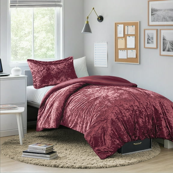 Regency Heights Luxury Velvet Comforter Set, 2-Piece Bedding, All-Season Down Alternative Bed Set with Pillow Shams, Twin/Twin XL, Ruby Wine