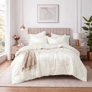 Regency Heights Luxury Velvet Comforter Set, 3-Piece Bedding, All-Season Down Alternative Bed Set with Pillow Shams, King, Ivory
