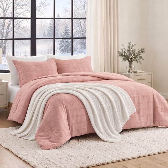 Regency Heights King/Cal King Comforter Set, 3-Piece Waffle Weave Textured Bedding Set with Soft Lightweight Comforter and Pillow Shams, Cozy 3D Textured Design for All Season, Blush Pink