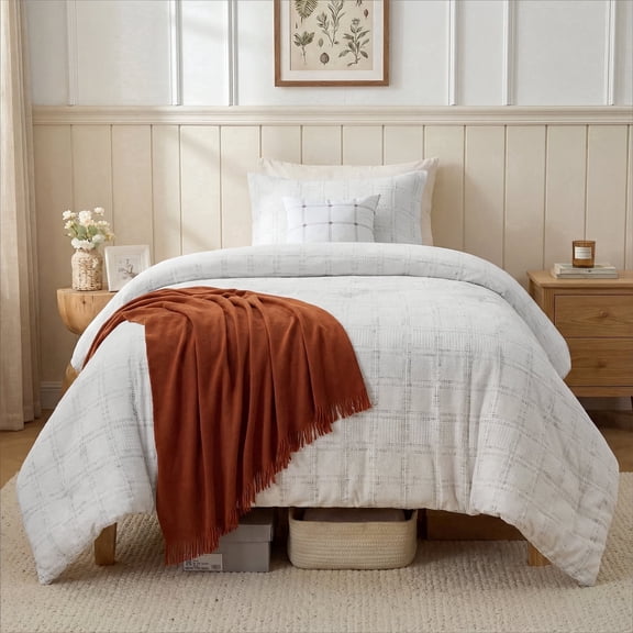 Regency Heights Waffle Weave Comforter Set with Throw Blanket, 4-Piece Textured Comforter for All Season, Twin/Twin XL Lightweight Waffle Bedding Set for Bed & Sofa Couch, White/Multi Color