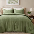 thumbnail image 1 of Regency Heights Waffle Weave Duvet Cover Set Full/Queen Size, Breathable Duvet Cover Set for All Season, 3-Piece Textured Bedding Set with Pillow Shams, Green, 1 of 8