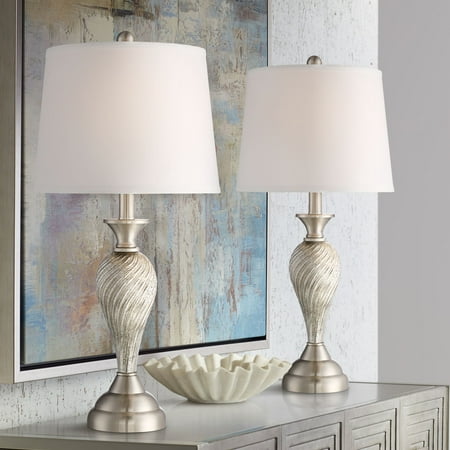 Regency Hill Arden Modern Table Lamps 25" High Set of 2 Mercury Glass Twist White Empire Bell Shade for Bedroom Living Room Bedside Nightstand House