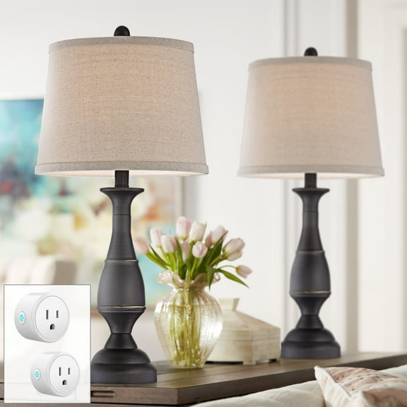 Regency Hill Ben 25" High Candlestick Traditional Table Lamps Set of 2 WiFi Smart Socket Dark Bronze Metal Living Room Bedroom