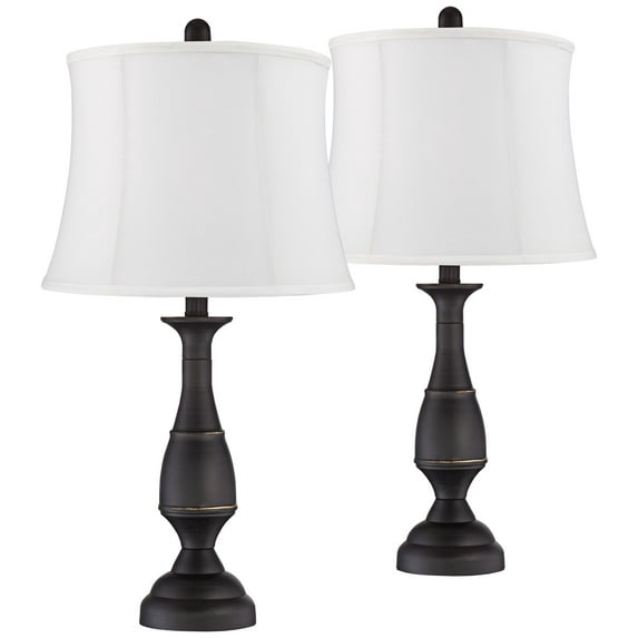 Regency Hill Ben Rustic Farmhouse Table Lamps 25" High Set of 2 Dark Bronze Metal White Softback Drum Shade for Bedroom Living Room Bedside Nightstand