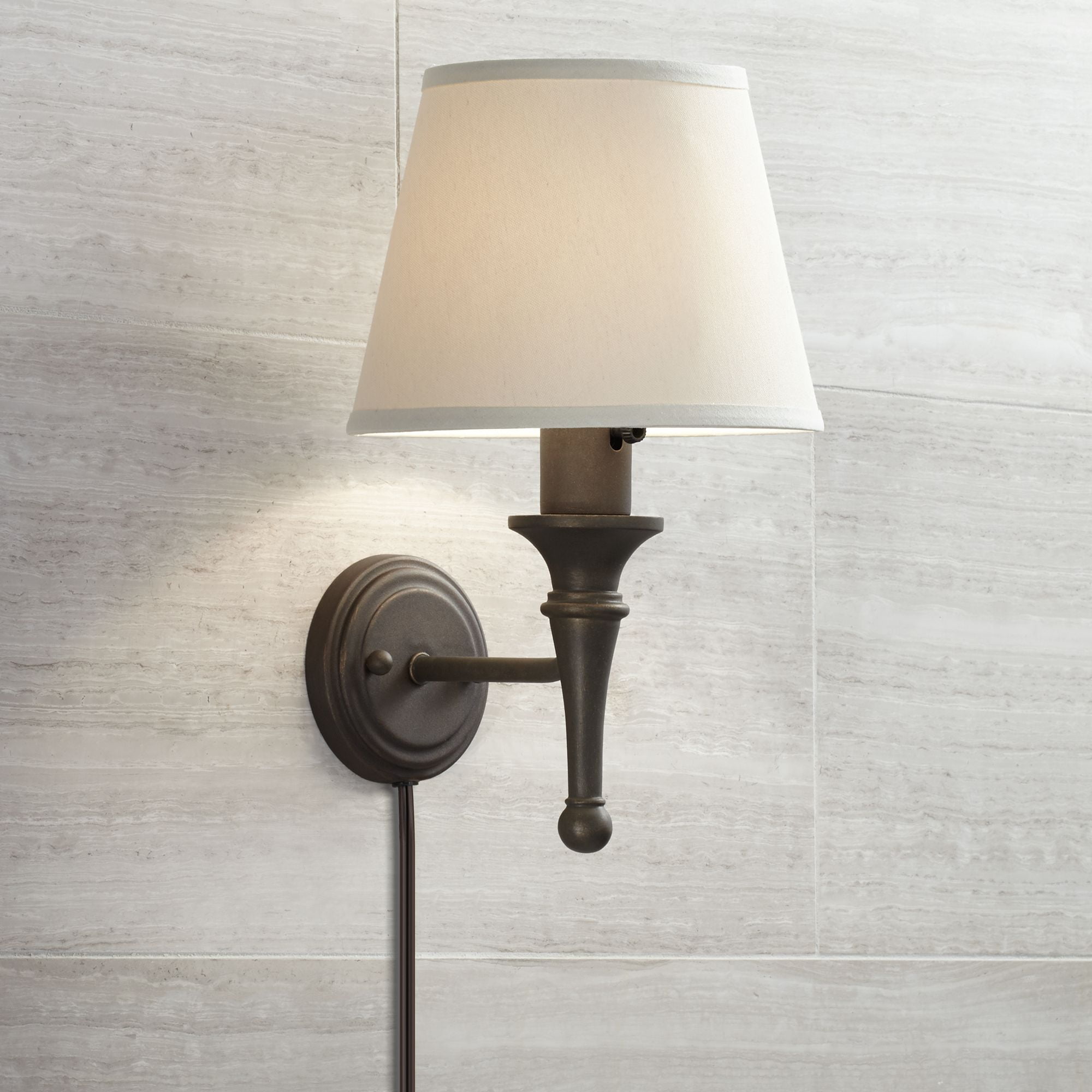 Braidy Bronze Farmhouse 15" Plug-In Wall Sconce with Ivory Cotton Shade