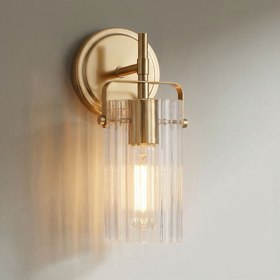 Regency Hill Emerson 11" High Warm Gold and Fluted Glass Wall Sconce